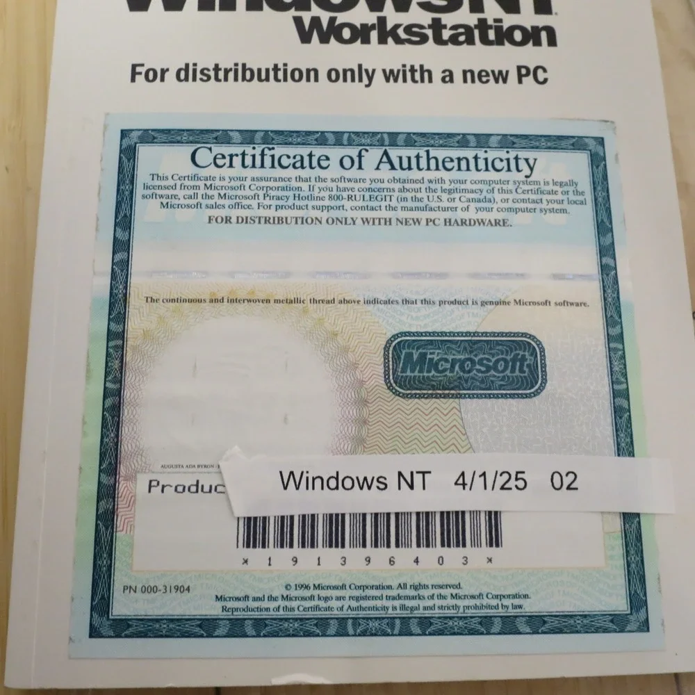 Microsoft Windows NT Workstation 4.0 SP4 CD-ROM, 3.5‎ Floppies, Manual & COA 02
